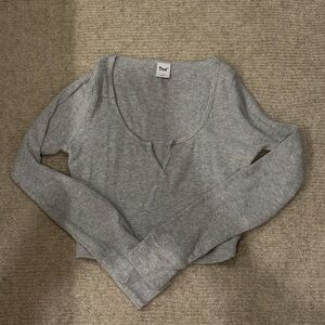 TNA Light Gray Ribbed Knit Top